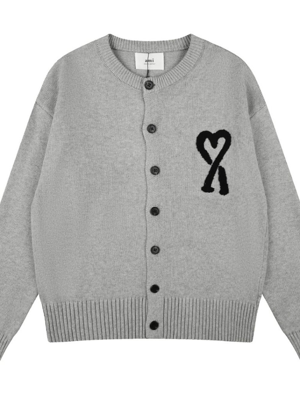 Ami Paris Grey Heart Logo Button‑Up Cardigan Unisex